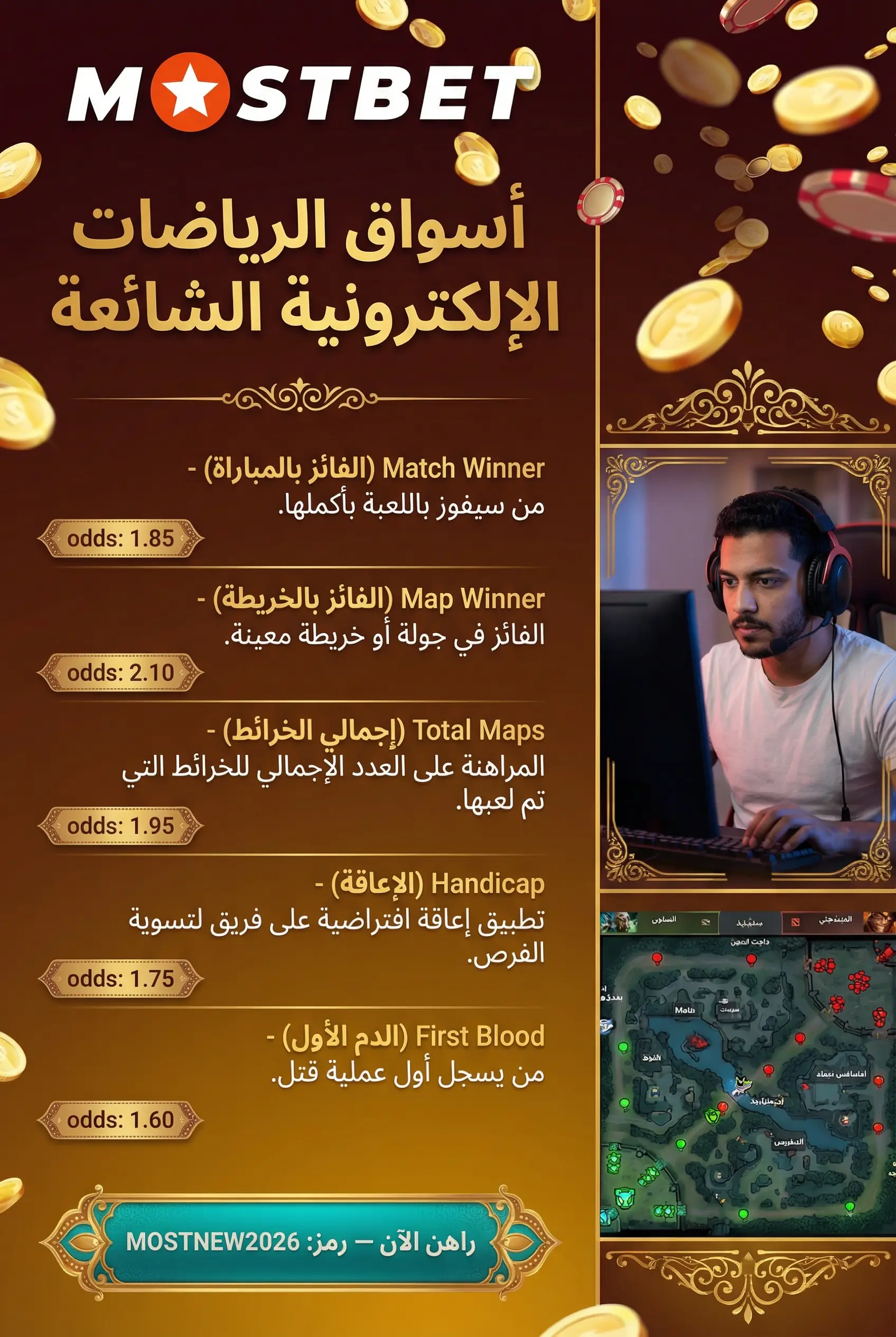 الأسواق والخيارات الشائعة في الرياضات الإلكترونية