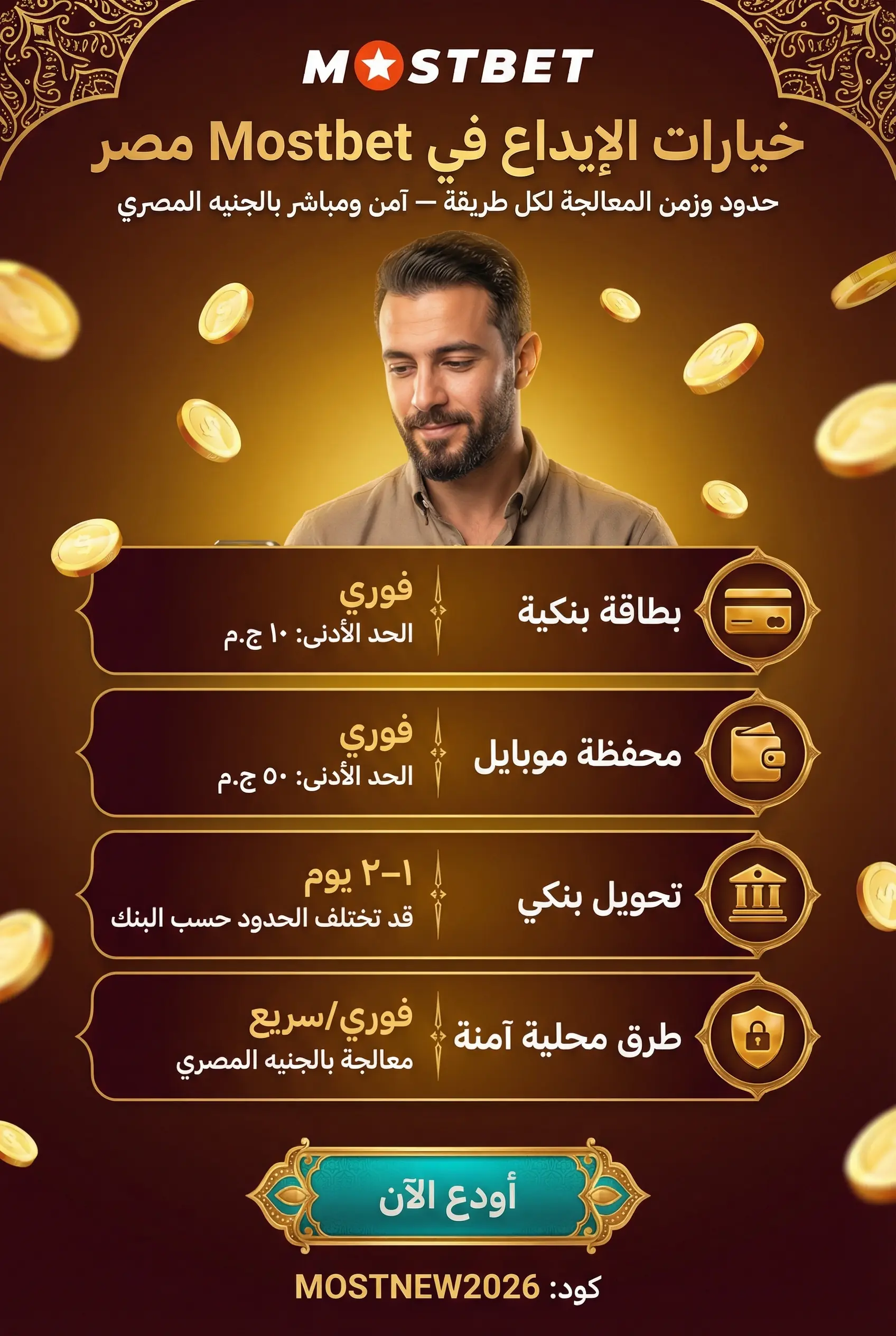 صورة عمودية 2:3 لطرق الإيداع في Mostbet مصر