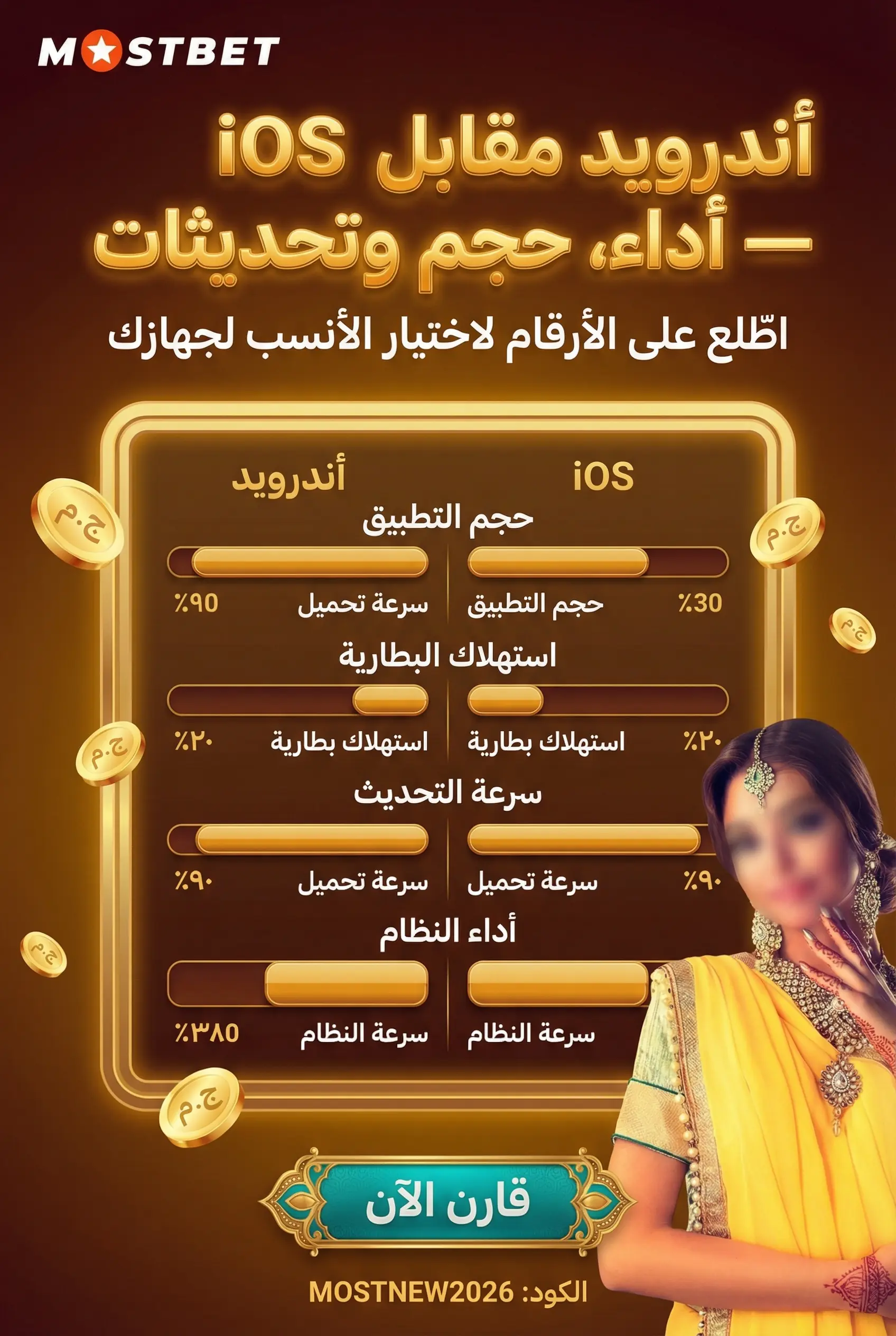 فروقات أندرويد وiOS في تطبيق Mostbet